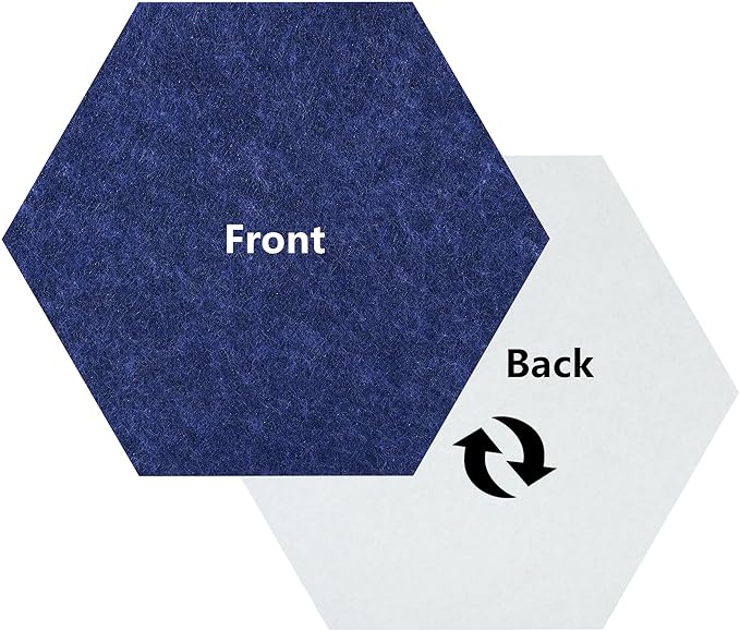 Vienrose Hexagon Felt Bulletin Board Self Adhesive Pin Board Wall Decoration Tiles with 35 Push Pins for Office Home and School, Blue Series 8 Pack