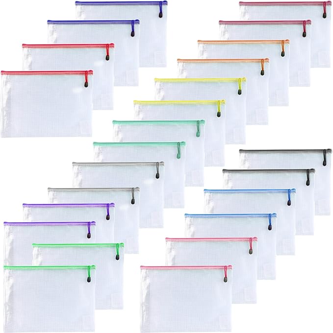 Niziting-Mesh Zipper Pouches (6 Colors, 24 Packs),4 x6 inches Plastic Zip File Folders Puzzle Bags for Organizing,Office Supplies,Travel,Home Storage 4"x6"