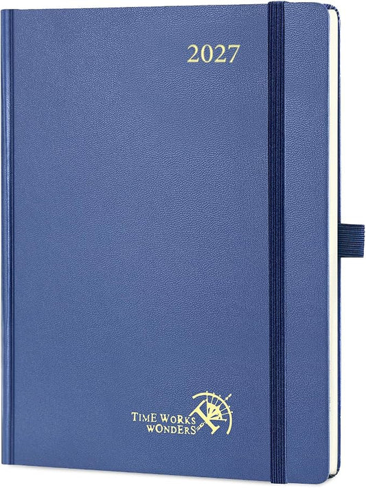 POPRUN 2027 Planner Weekly and Monthly, 6.5" x 8.75" Calendar, Jan 2027- Dec 2027 Agenda, Daily Appointment Book with Hourly Time Slots, Monthly Tabs, Hardcover, 100 GSM - Night Sky Blue