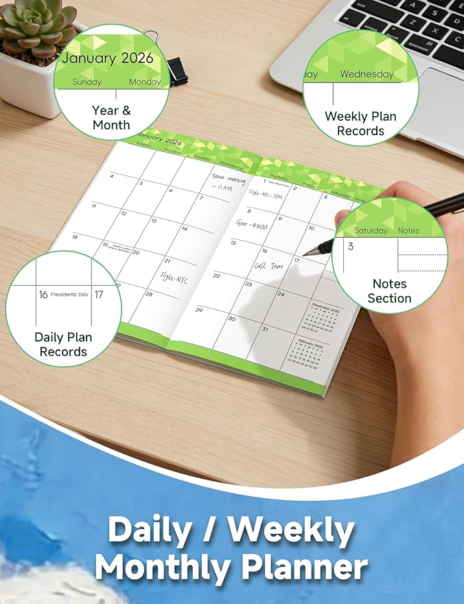 Pocket Calendar 2026-2028 Animal Series, Monthly Planner Jan 2026 to Jul 2028 (3.7" x 6.7") Perfect Purse Calendar, Pocket Agenda with Protective Plastic Sleeve- Cloud Cat