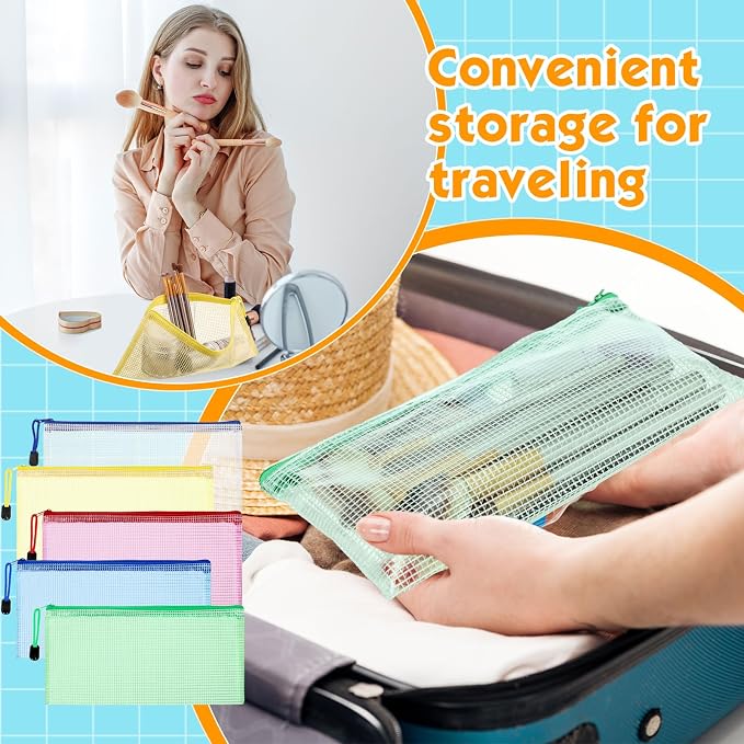 Zhehao 400 Pcs A6 Mesh Zipper Pouch Pencil Pouch with Zipper Waterproof Mesh Storage Bags Small File Bags for Classroom Organization School Office Supplies, 9.5 x 4.5 Inch (Fresh Color)