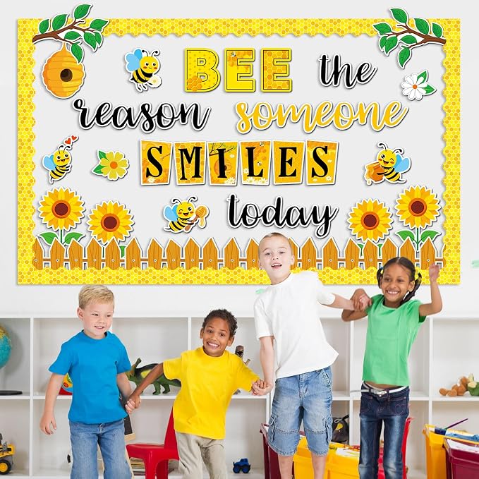 gisgfim Bee Bulletin Board Decorations Summer Bees Paper Cutouts Bee The Reason Someone Smiles Today Sunflower Flower Bulletin Board Set for Back School Teacher Student Door Wall Chalkboard Supplies
