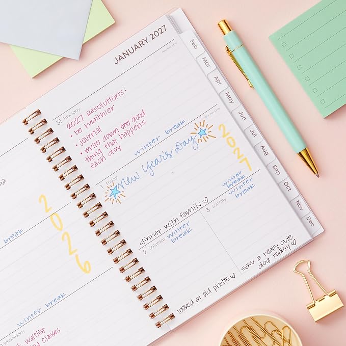 Blue Sky 2027 Weekly and Monthly Planner Calendar, January 2027 - December 2027, 5" x 8", Flexible Frosted Cover, Laminated Tabs, Durable Twin Wire Binding, Laurel