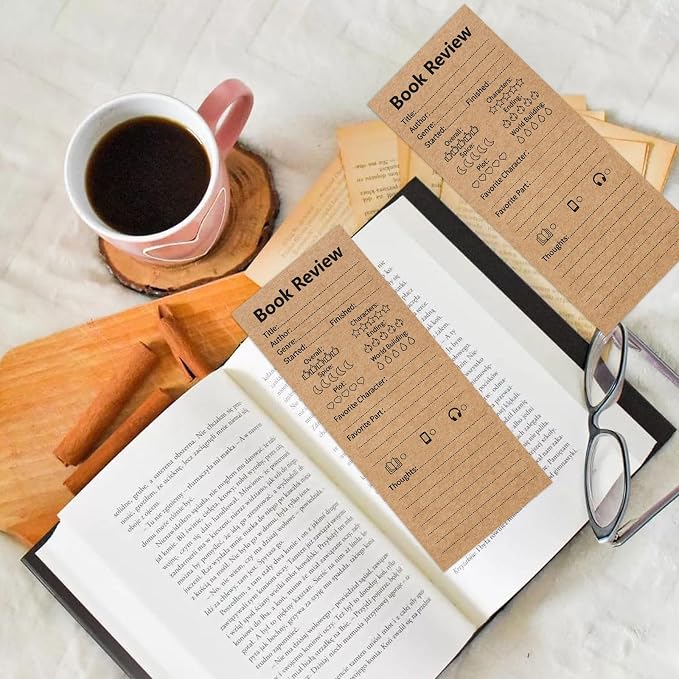 50 Pack Vintage Book Review Bookmarks for Book Lovers,Kraft Paper Cardboard Tracker Cards for Reading Journals,Brown(2.4"x5.9")