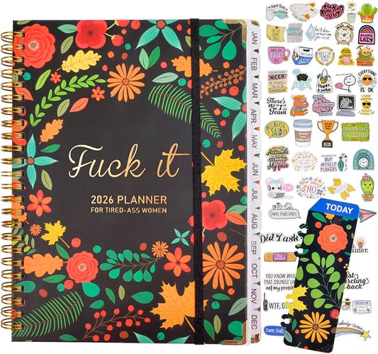 Fuck it Planner Calendar 2026 - A5 6.2 * 8.5" Weekly Monthly Swear Notebook for Goals Productivity, Fucking Sweary Daily Agendas Organizer Get Shit Done Journal, Funny Gifts for Tired Women, Black