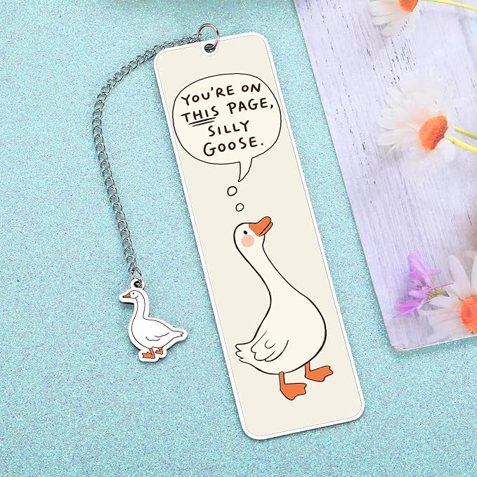 Cute Metal Bookmarks for Women Girls Kids Funny Book Lovers Gifts for Readers Book Lovers Women Book Marks for Reading Women Kids Girls Page Holders for Reading Silly Metal Beige Goose 2-Side