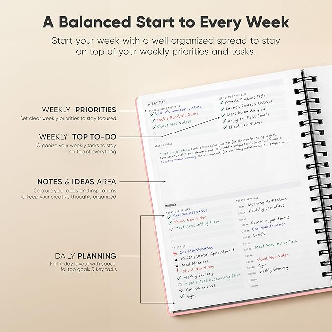 2026 Planner. 8.5" x 11" Spiral-Bound Weekly, Monthly and Daily Planner - Organize All 52 Weeks - Increase Productivity and Get Organized - Productivity Store (Pink)