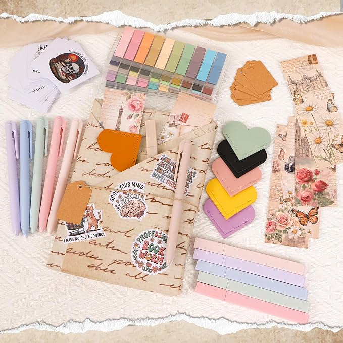 Blind Date with a Book Gift Box 6 Set Blind Book Date Gift Supplies Includes Kraft Paper Tags Bookmark Pens Stickers for Women Book Lover Club Librarian Bookish Reader Gifts (Retro)