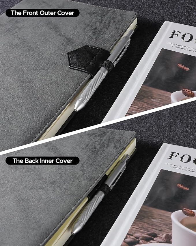 Magnetic Leather Bookmarks with Pen Holder Vegan Leather Book Marks Gifts for Reading Book Lovers Notebook Travelers (Black-2PC)