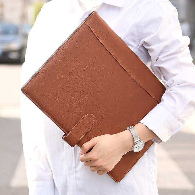 Wason Portfolio Padfolio A4 Leather PU Folder File Document Holder Case with Writing Pad and Removable Clipboard for Organizer Office Travel School (Brown)