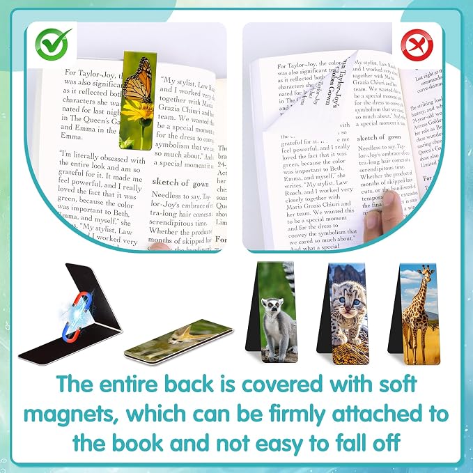 48Pack Magnetic Bookmarks Bulk Book Marks for Reading Women Men Adults Book Lovers Gifts, Cute Bookmarks Magnet Bookmark Clips Magnetic Page Markers Pretty Funny BookMarker (Animals)