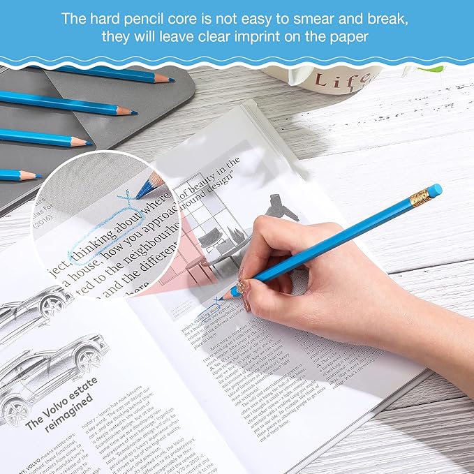Chinco 12 Pieces HB Erasable Pencils Pre Sharpened Wooden Pencils with Eraser Correcting for Writing Drawing and Checking(Blue)