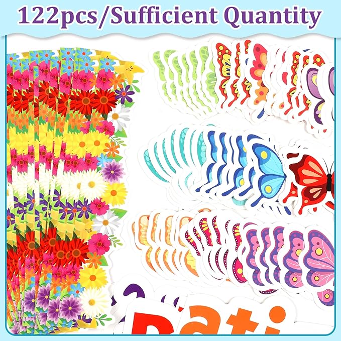 Qyeahkj Spring Reading Bulletin Board Set Classroom Decorations Reading Gives Your Imagination Wings Bulletin Board Butterfly Flower Paper Cutouts for Classroom School Read Wall Decor Supplies