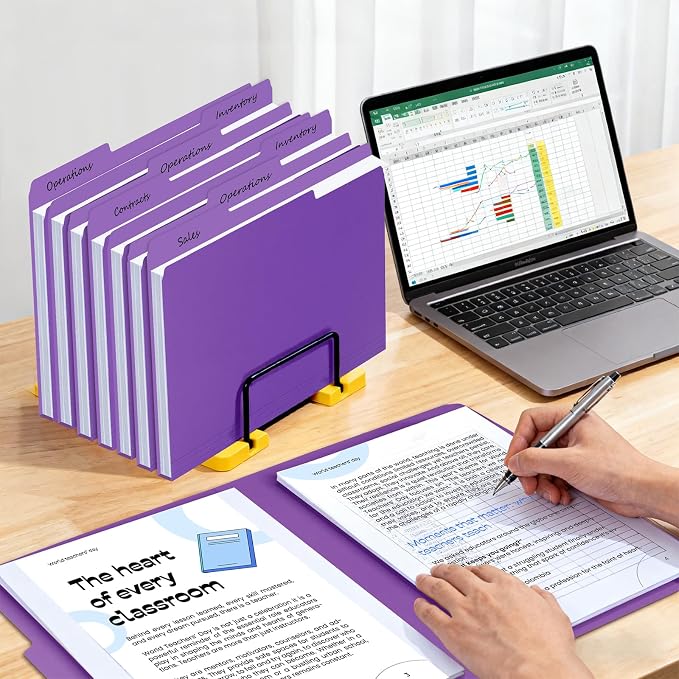 100-Pack Color File Folders, 1/3 Cut Tab, Letter Size Manilla Folder for School/Office/Classroom, Purple