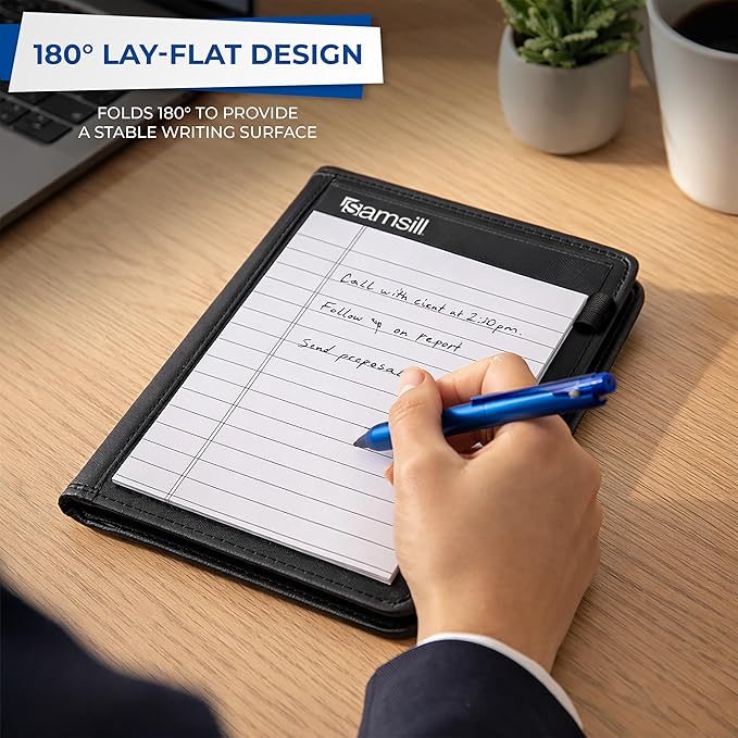 Samsill Professional Padfolio, Faux-Leather Mini Portfolio, with 5 x 8 Writing Pad, Black