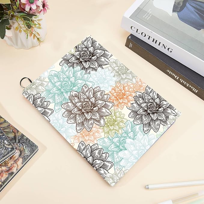 CRASPIRE Flower Stretchable Book Cover Floral Lotus Washable Reusable Large Nylon Book Protector Elastic Notebook Wraps Suitable for Most Hardcover Books Classroom Students