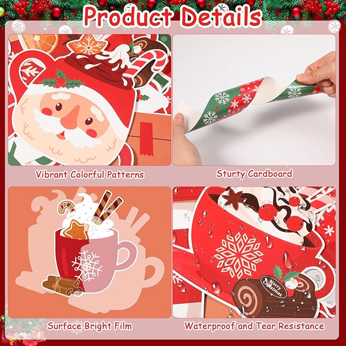 Christmas Bulletin Board Set Merry & Bright Coffee Cup Classroom Decorations Christmas Latte Santa Snowmen Bookshelf Paper Cutouts for Door Wall Decor Xmas Winter Holiday Party Supplies