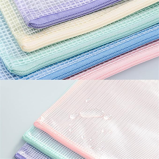 Lifup 10 Pack Mesh Zipper Pouch Bags, A5 Waterproof Zipper Bags for Organizing Storage File Folders for Teacher School Classroom Office Supplies 5 Colors Multicolored