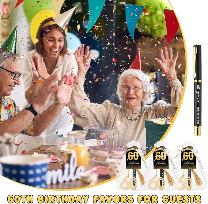 Spakon 50 Set 60h Birthday Party Favor for Guest Anniversary Party Favor Golden Birthday Bookmark Thanks Coming Pen with Tag Appreciation Gifts for Women Men Wedding Anniversary