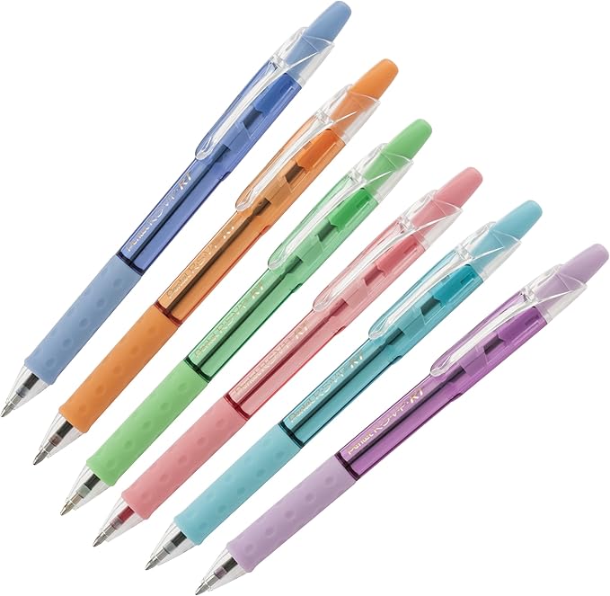 Pentel RSVP RT Pastel Barrel, Retractable Ballpoint Pen, (1.0mm) Med, Assorted Ink (6-Pk)