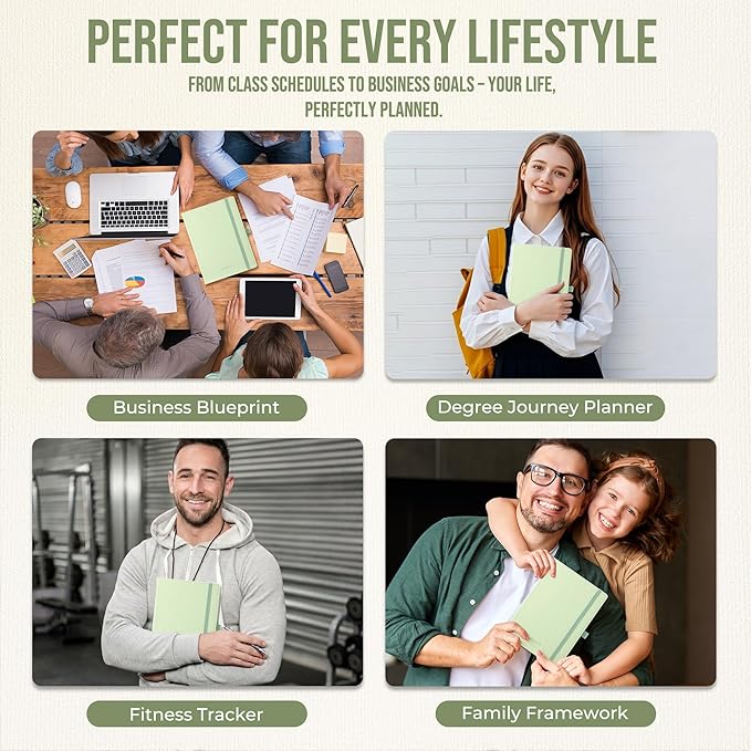 Planner 2026-2027 Weekly & Monthly Planner with Hourly Time Slots, 18 Month Academic Calendar July 2026 – Dec 2027, Vertical Layout, Monthly Tabs, Textured Fabric Hardcover, Green
