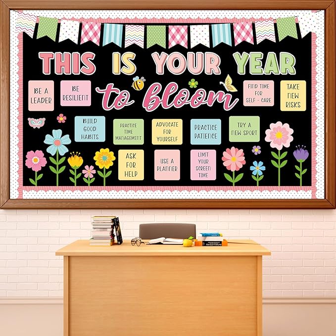 Spring Bulletin Board Decorations Positive Flower Butterfly Paper Cutouts Inspirational This is Your Year Bulletin Board Set Spring Bee Floral Poster for School Class Chalkboard Wall Decoration Favor