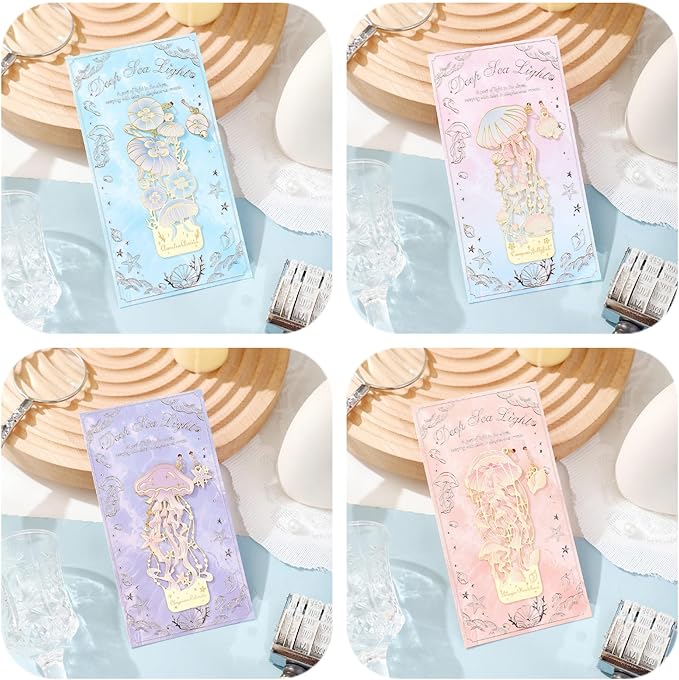 4 Pcs Metal Bookmarks Set for Reading Lovers Book Lovers Gifts, for Women, Men, Kids, Girls, Readers - Jellyfish