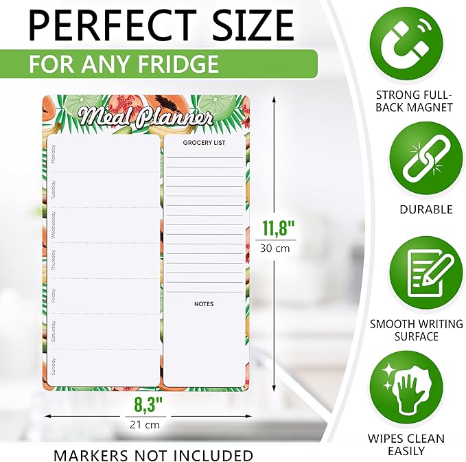 Magnetic Meal Planner for Refrigerator A4-8.5 x 12 Weekly Menu Magnet Fridge Menu Board for Kitchen Dry Erase Menu Board for Fridge Dinner Magnetic Menu Board with Dry Erase Grocery List for Fridge