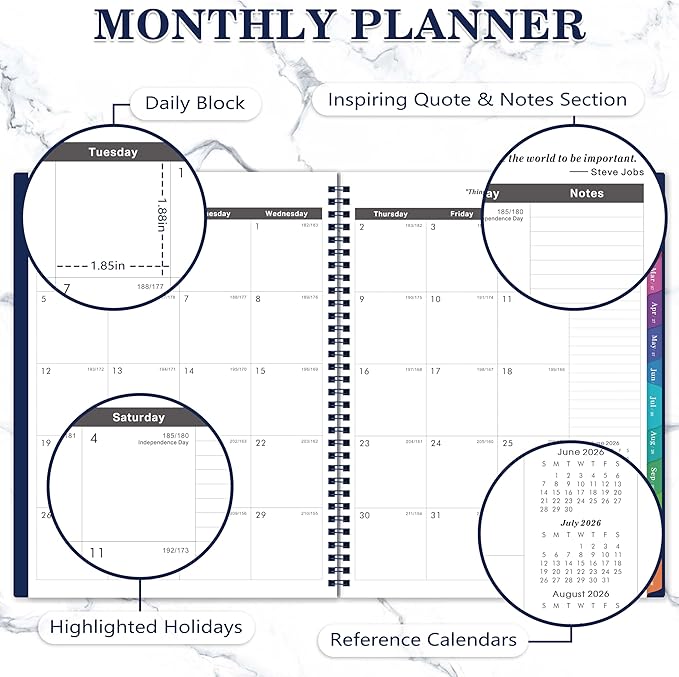 2026-2029 Monthly Planner/Calendar - 3 Year Monthly Planner 2026-2029, Jul 2026 - Jun 2029, 9'' x 11'', Calendar Planner with 36 Months Tabs, Double-Side Pocket, Holidays, Notes Pages-Blue