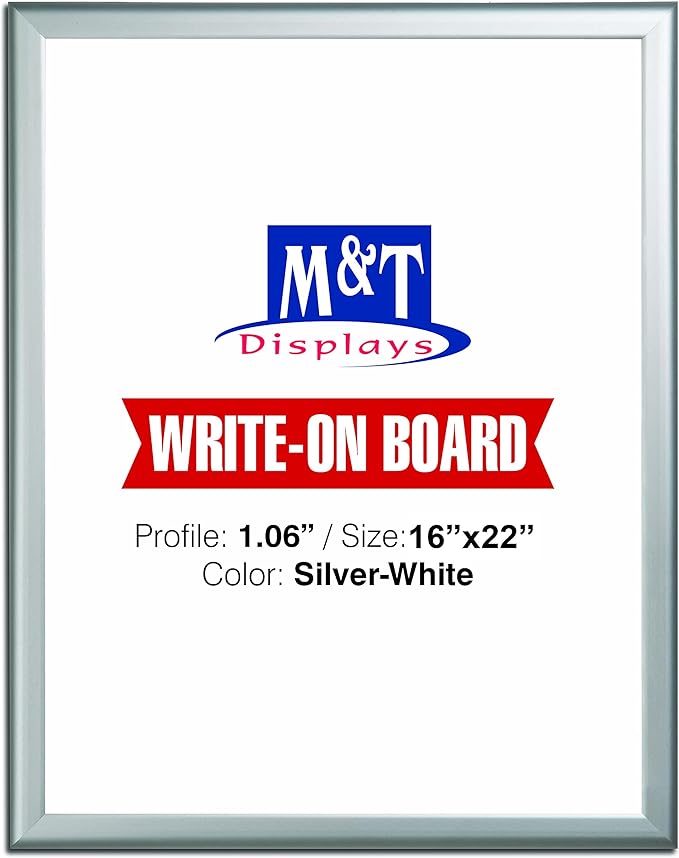 M&T Displays Write On Board Dry Wipe Erase 16x22 Inches Wall Mounting Self Adhesive Reusable White Surface Bulletin Boards Silver Aluminum Frame for Home Kitchen Classroom Office Commercial use