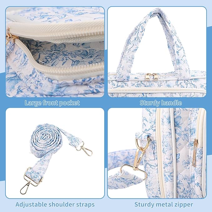 BESARME Bible Bags for Women, Large Bible Cover Case with Strep Mother's Day Gifts Journaling Supplies Christian Gifts for Women(Blue Flower)
