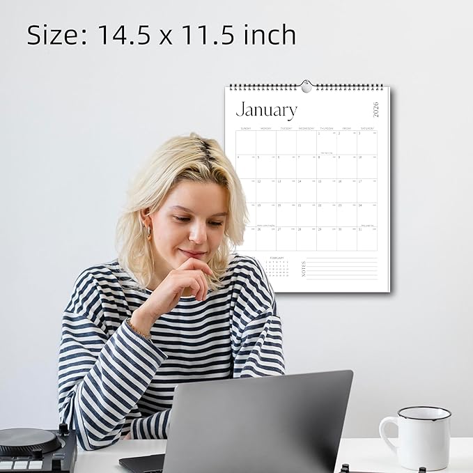Aesthetic Wall Calendar 2026, 12 Monthly Vertical Calendar January 2026 to December 2026, 15" x 10" Modern Wall Hanging Calendar for School, Home, Office for Monthly Organizing & Planning