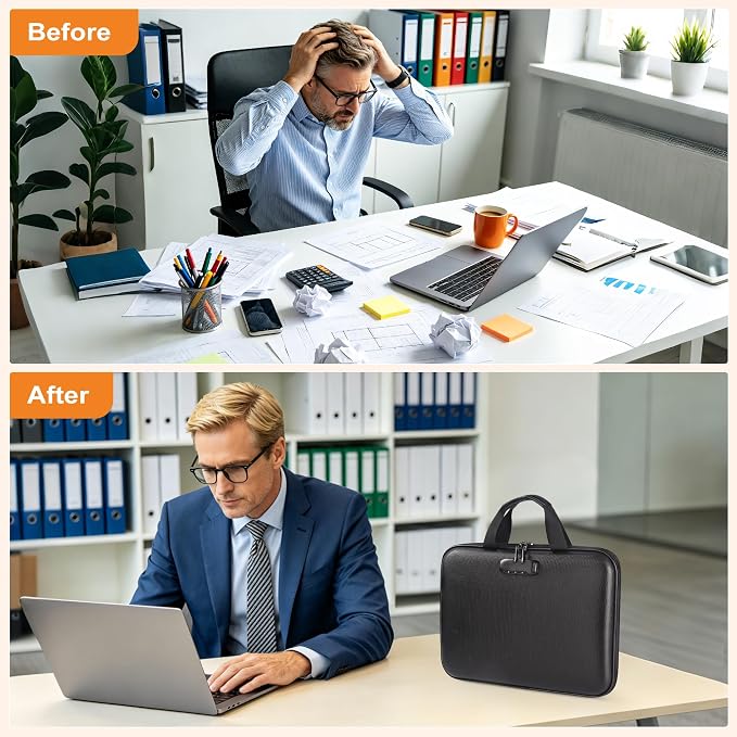Fireproof Document organizer with Lock, 13 Pocket Accordion File Folder,Portable Office Home Travel Safe Briefcase for Letter A4 Files and More with Handle