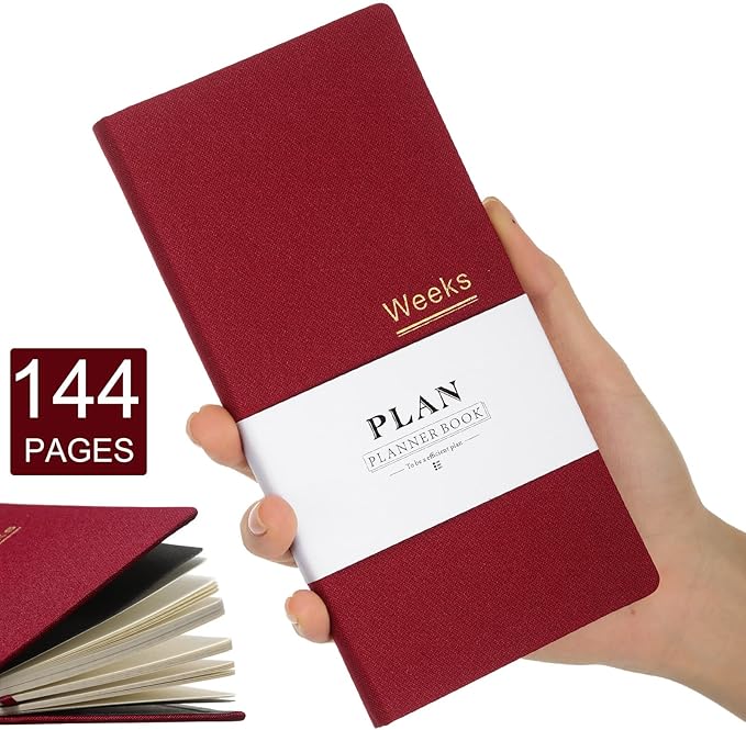 Fuyoooo 1 Pcs Weeks Planner Gift for Christmas, A6 / 3.9x7.4 inch Portable Planner Undated Pocket Size Calendar Year Month Week Mini Slim Notebook Journal Schedule for Traveler Office (Bright Red)