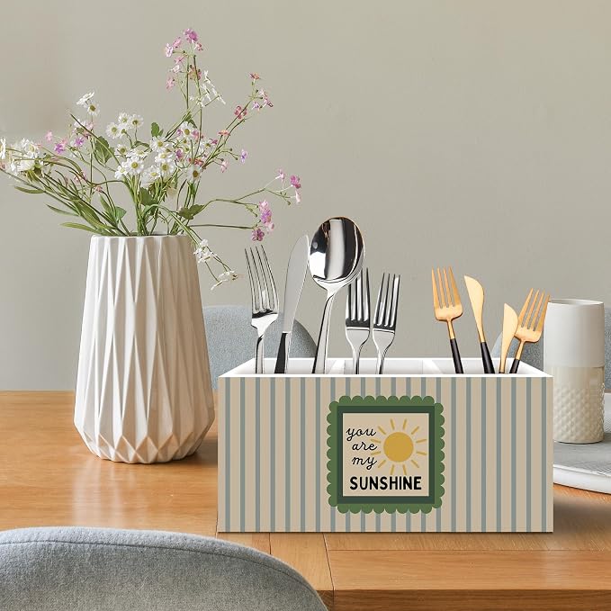 Boho Classroom Pen Holder, You Are My Sunshine Office Pen Pencil Holder Organizer for Desk Accessories, Retro Striped Wooden Box Desk Decor for Kids Nursery Room Office Desk Decorations