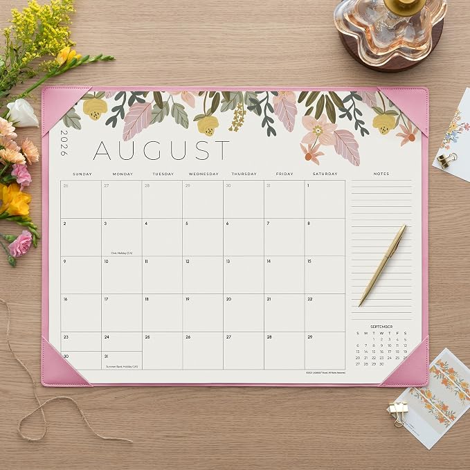 Desk Calendar 2026 with Desktop Mat, Cabbrix Large Desk Pad Calendar 22 x 17 Inch 18 Months Runs From July 2026 to December 2027, Floral Design Calendar 2026 for Home School and Office (Pink)