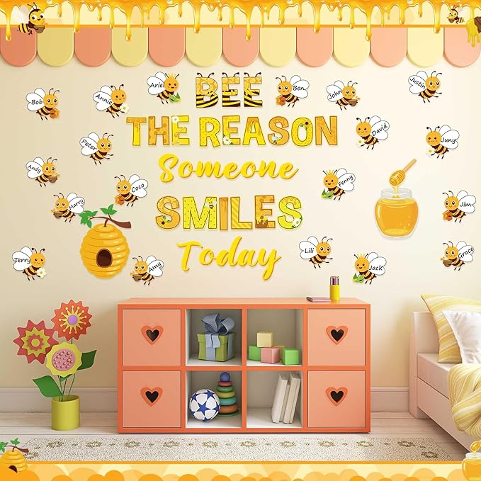 Pasimy Spring Bulletin Board Decorations Set 3D Sunflower Bulletin Board Bee Classroom Decor Honeycomb Butterfly Flower Kindness Cutouts Borders for Home Office Wall Door Window Supplies(Honeybee)