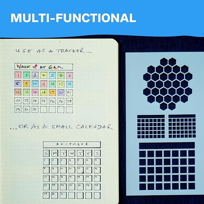 Ultimate Productivity Journal Stencil Set - Custom-Designed Supplies for Bullet Dotted Journal Planners, DIY Templates to Create Calendars, Lists, Letters, Numbers, Habit Trackers by Sunny Streak