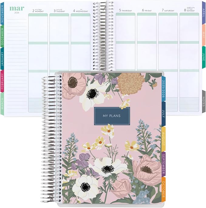 Erin Condren 12-Month Spiral Life Planner (Jul 2025 - Jun 2026), 7”x9” Weekly and Monthly Planner Calendar, 80 Lb. Text Weight Paper, Bouquet Covers, Hexagon Theme, Vertical Layout, Platinum Coil