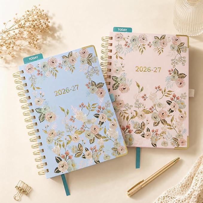 BEZEND Weekly Planner 2026-2027 (6" x 8.5") with Hourly Timeslot (Jul 26-Dec 27) 18 Months Academic Calendar - Deluxe Design - Thick 100GSM Paper, Laminated Monthly Tabs, Corner Protectors, Light Blue