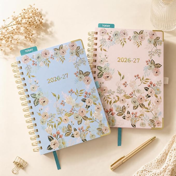BEZEND Weekly Planner 2026-2027 (6" x 8.5") with Hourly Timeslot (Jul 26-Dec 27) 18 Months Academic Calendar - Deluxe Design - Thick 100GSM Paper, Laminated Monthly Tabs, Corner Protectors, Pink