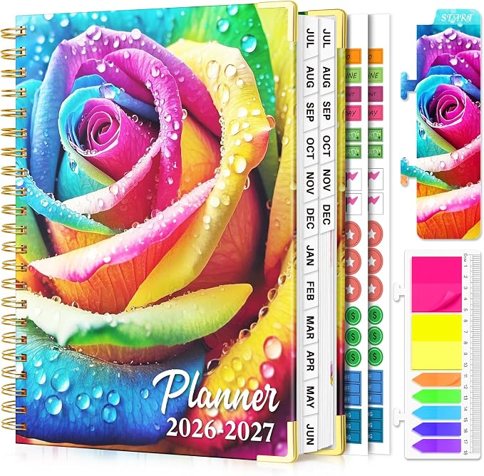 Planner 2026-2027, 18 Month Weekly and Monthly Academic Planner, July. 2026 - Dec. 2027, 9" x 11.6" A4 Large Hardcover Calendar Planner with Page Tabs, Separator Page, Inner Pocket, Bookmark, Stickers, Sticky Note Set