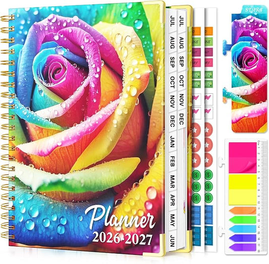 Planner 2026-2027, 18 Month Weekly and Monthly Academic Planner, July. 2026 - Dec. 2027, 9" x 11.6" A4 Large Hardcover Calendar Planner with Page Tabs, Separator Page, Inner Pocket, Bookmark, Stickers, Sticky Note Set