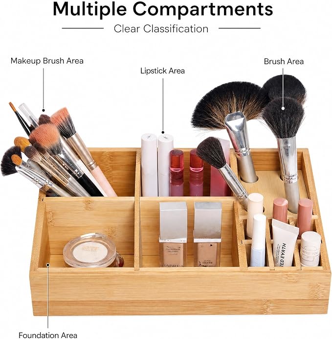 2 Pack Bamboo Art Supply Organizer, Pen Holder Multifunctional Organizer Office Accessory Storage, Desk Organizer for Colored Pencil, Crayon, Paint Brushes, Makeup Organizer