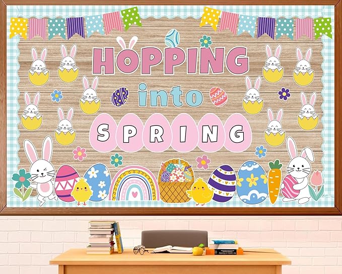 Easter Bulletin Board Set Spring Easter Bunny Eggs Bulletin Board Classroom Decorations Hopping into Spring Cutouts for Teacher Classroom School Office Chalkboard Wall Home Decor