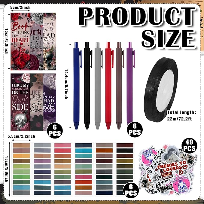 Honoson 6 Set Dark Romance Blind Date with a Book Gift Box Supplies Including Smutty Spicy Bookmarks Stickers Tags Pens Ribbon Wrapping Papers Bookish Librarian Book Lovers Club Gifts(Without Books)