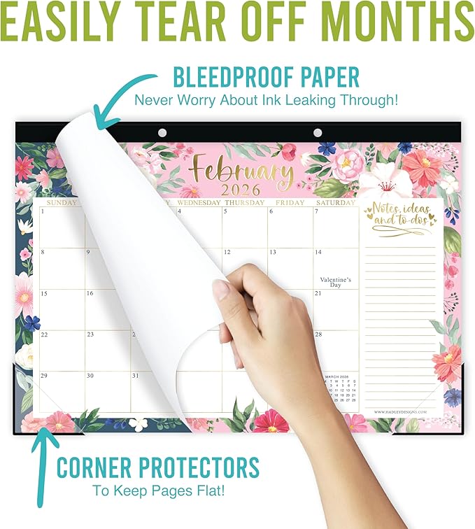Hadley Designs Large Teacher Desk Calendar 2026-2027 - Desktop Calendar 2026, 18-Month Desk Calendars for Home, Office & Classroom, Cute Classroom Must Haves, Teacher Appreciation Gifts