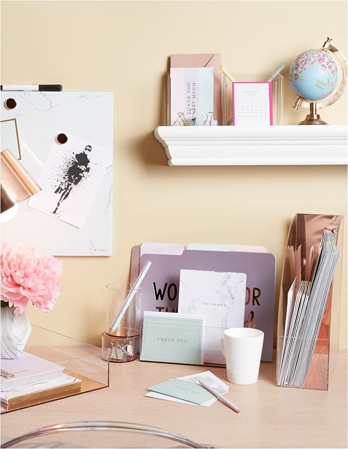 C.R. Gibson Acrylic Desktop Organizer, Mirror Panel, Measures 9" W x 4" H x 4" D - Rose Gold (SC2-20084)