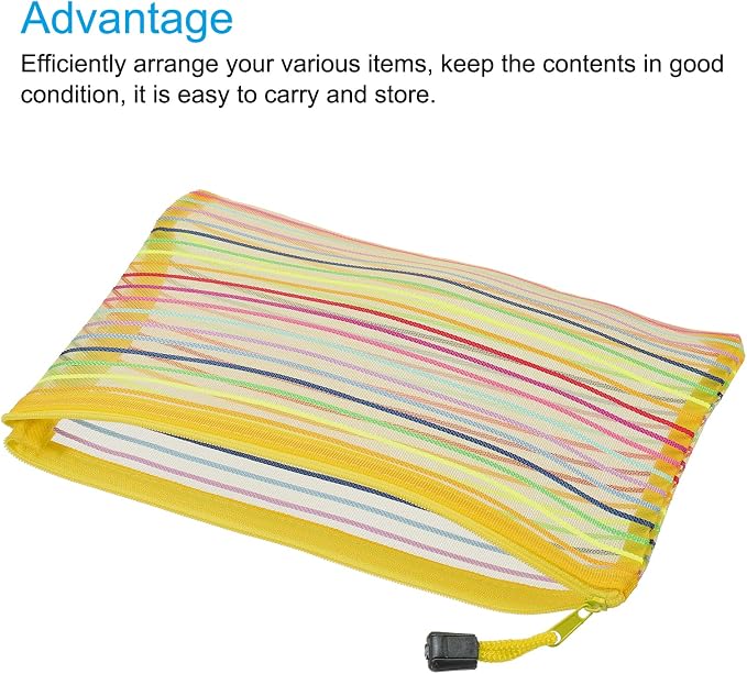MECCANIXITY Mesh Zipper Pouches, A5 Colorful Pencil Case Document File Bags Storage Organizer for Office Supply Travel Accessory, Yellow Pack of 6