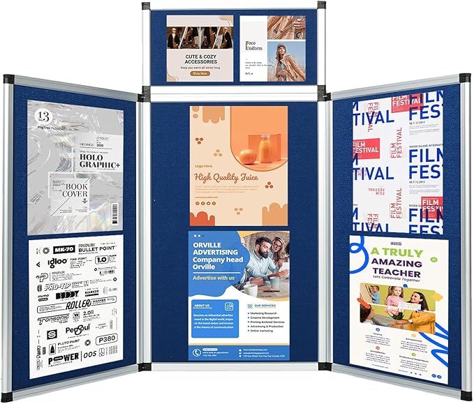 uyoyous 3+1 Panel Trade Show Presentation Board 70.8" x 35.4" Trifold Poster Board Folding Panel Display Large Single Sided Tabletop Display for Event, School Project, Science Fair, Blue